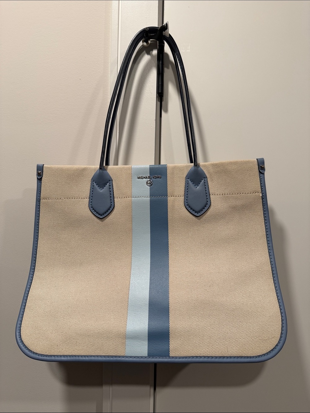 Michael Kors Heidi Large Stripe Canvas Tote Bag in “Chambray Multi"